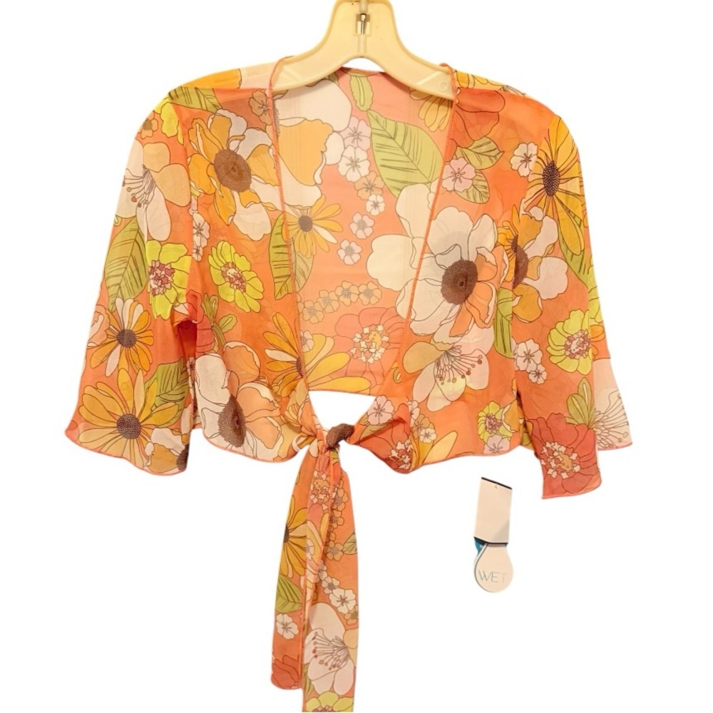 WET Retro Floral Sheer Coverup Swim Top nwt‎